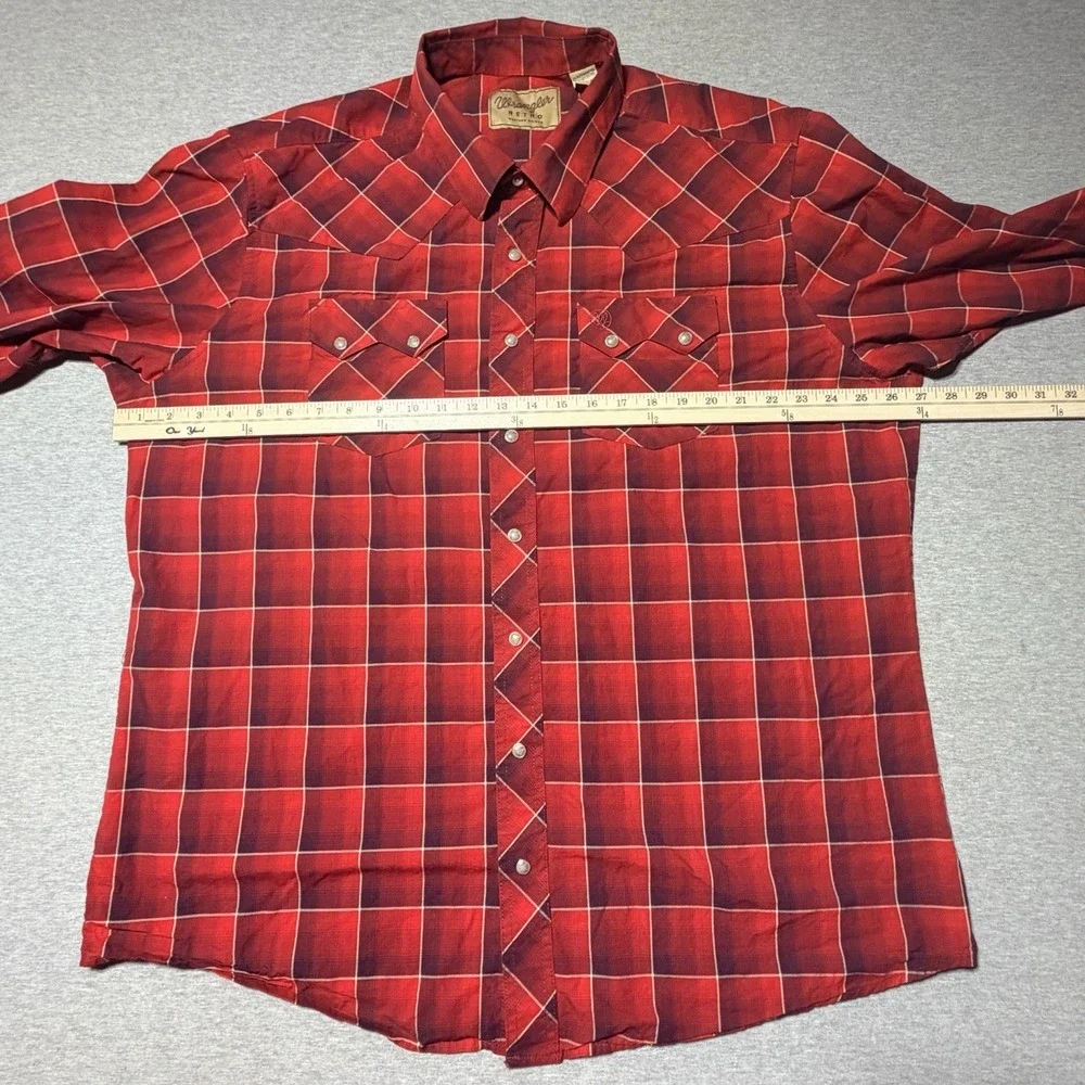 Wrangler Retro Shirt 2XLT Blue Red Western Pearl Snap Sawtooth Pocket - Mens 2XT